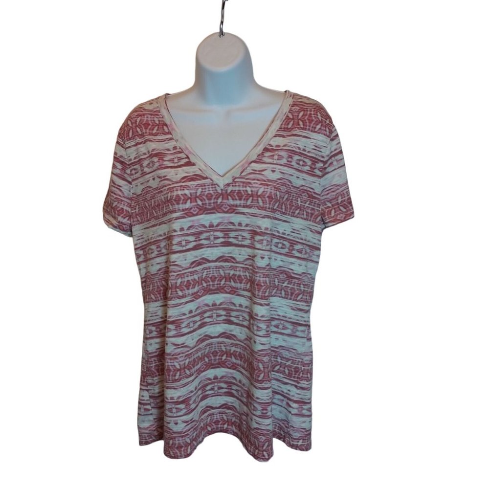 Mossimo Print Short Sleeve V-Neck Shirt Women's Sz. XL Pink/White - Picture 6 of 7